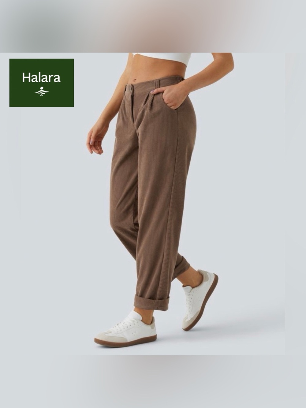 HALARA Brown Corduroy Straight-Leg Pants